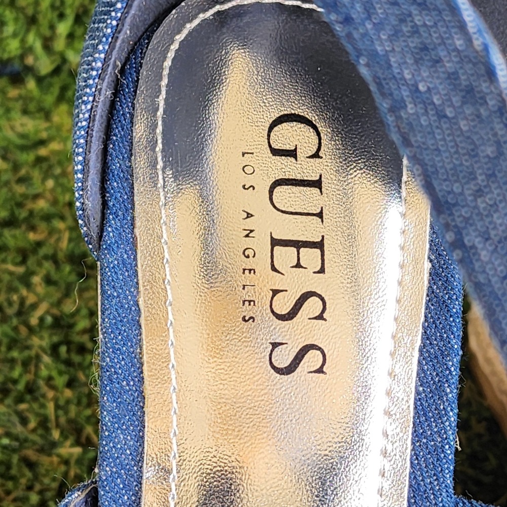 Guess Espadrille Platform Open Toe, Jeans Blue Size 7.5 Classic Summer Boho - Picture 5 of 8